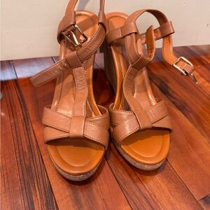 Cole Haan Tan Leather Wedge Sandals